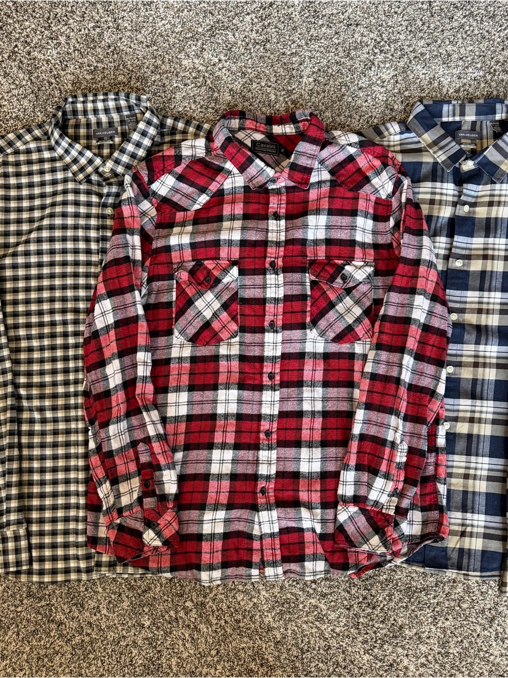 Men’s XL Flannel Shirt Lot 3 Van Heusen Never Tuck Cavalini Plaid Button Up